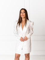 White Solid Blazer Dress